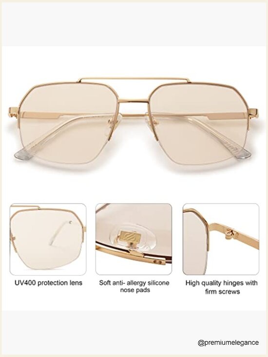 Trendy Aviator Sunglasses Double Bridge Metal Frame Semi-Rimless UV Protection